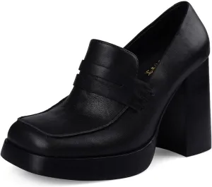 FOWT Women Platform Square Toe Loafers Chunky Block High Heel Pumps Stable Slip on Daily Street Outdoor Shoes Size 4-16 US