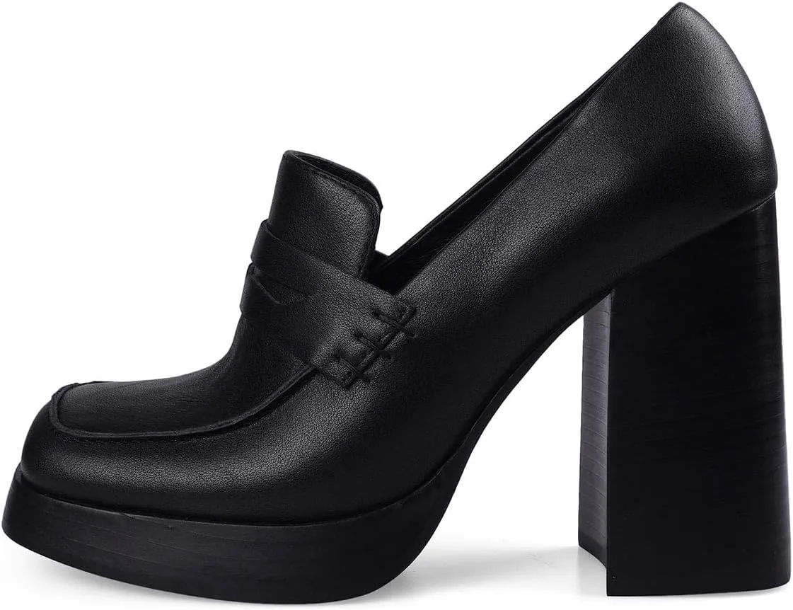 FOWT Women Platform Square Toe Loafers Chunky Block High Heel Pumps Stable Slip on Daily Street Outdoor Shoes Size 4-16 US