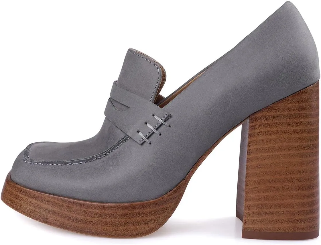 FOWT Women Platform Square Toe Loafers Chunky Block High Heel Pumps Stable Slip on Daily Street Outdoor Shoes Size 4-16 US