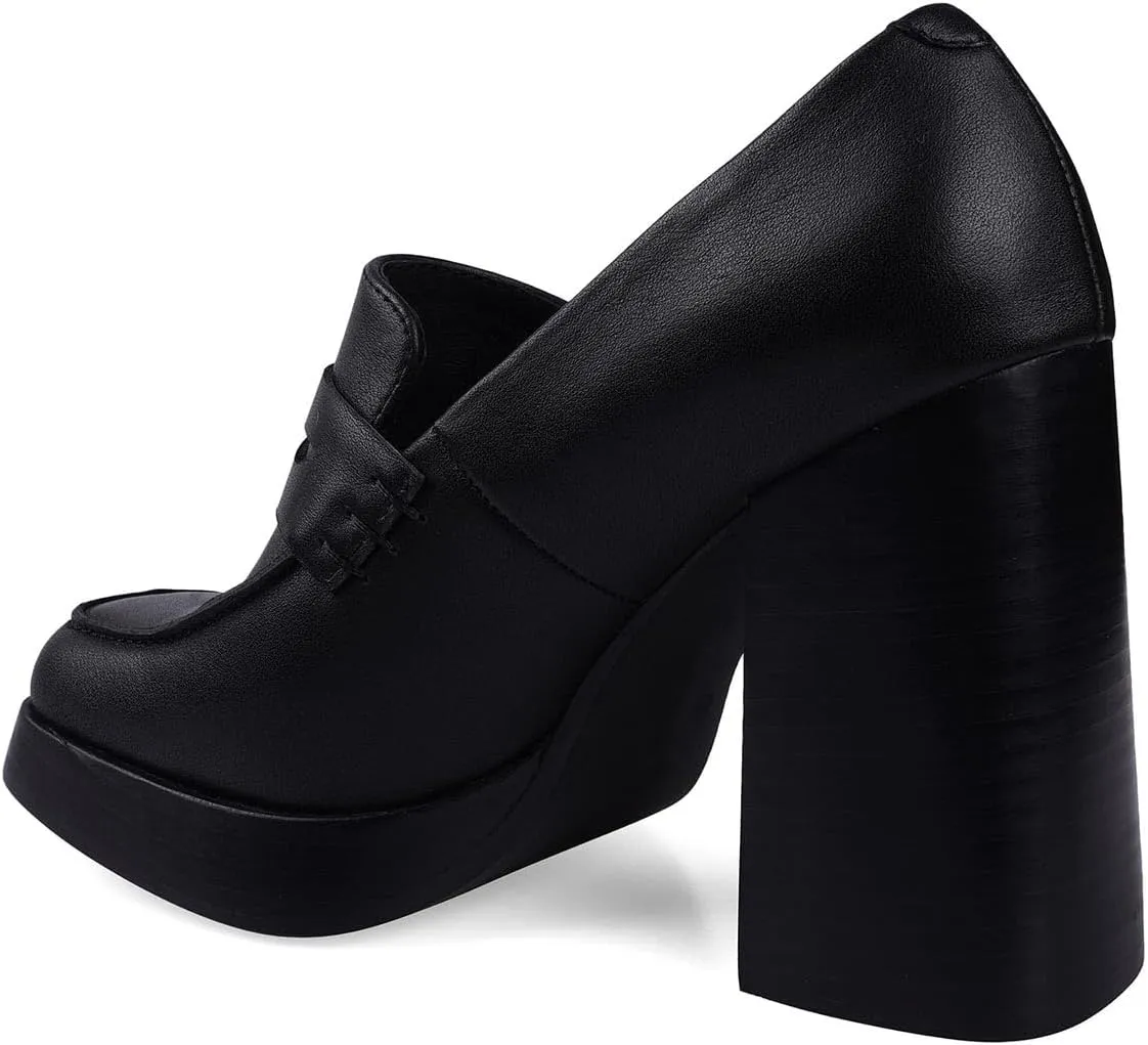 FOWT Women Platform Square Toe Loafers Chunky Block High Heel Pumps Stable Slip on Daily Street Outdoor Shoes Size 4-16 US