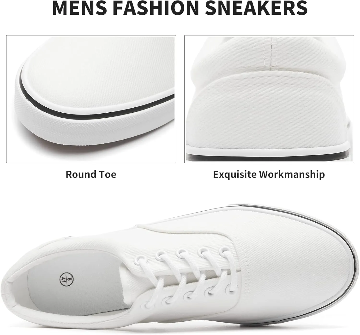 FRACORA Mens White Canvas Shoes Low Top Canvas Sneakers Lace Up Casual Shoes