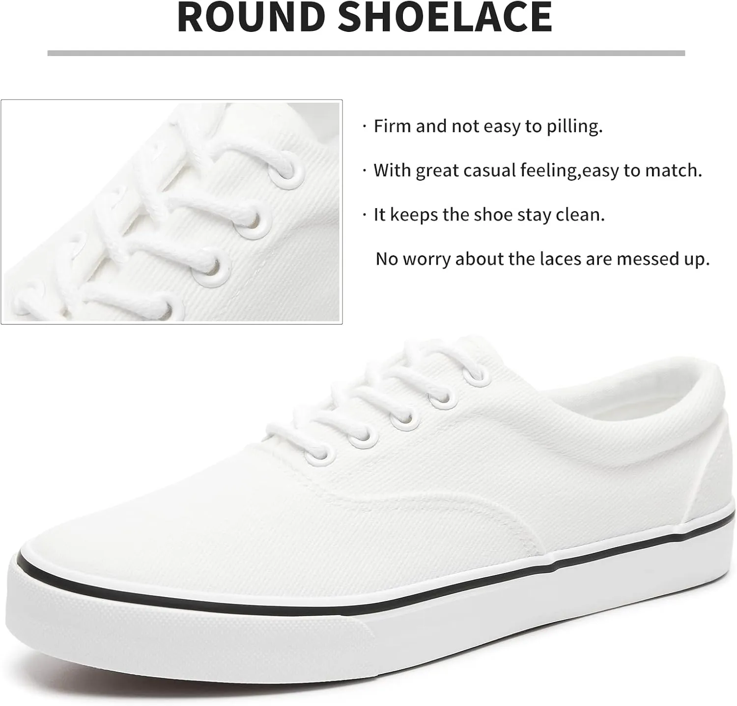 FRACORA Mens White Canvas Shoes Low Top Canvas Sneakers Lace Up Casual Shoes