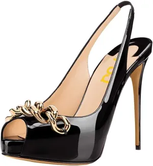 FSJ Women Peep Toe Extreme High Heels Platform Sandals Slingback Stiletto Prom Dress Pumps Size 4-15 US