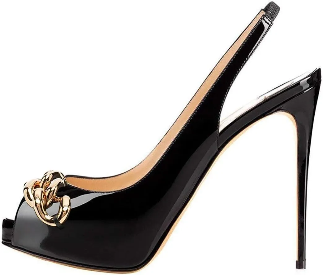 FSJ Women Peep Toe Extreme High Heels Platform Sandals Slingback Stiletto Prom Dress Pumps Size 4-15 US