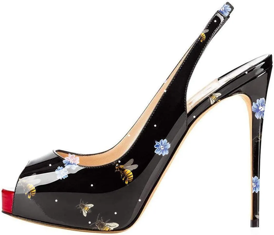FSJ Women Peep Toe Extreme High Heels Platform Sandals Slingback Stiletto Prom Dress Pumps Size 4-15 US