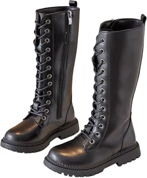 Girls Boots Lace Up Mid Calf Boots Fashion Faux Leather Boots Breathable Cowgirl Boots Cute Dress Shoes for Girls