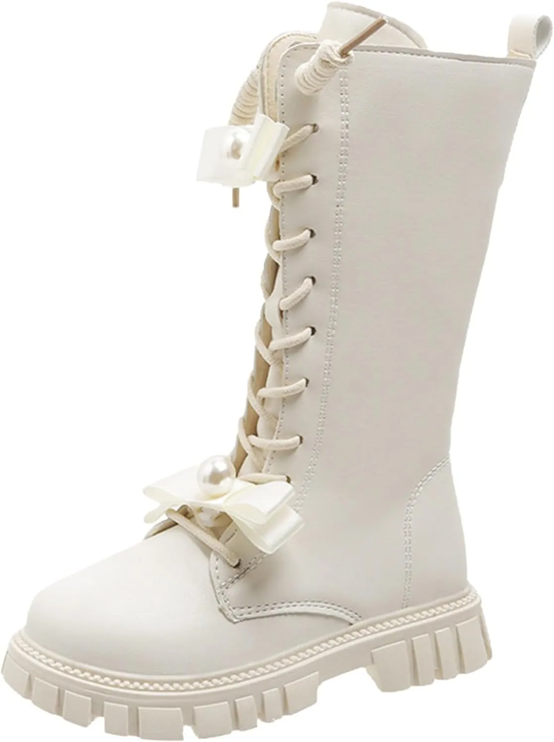 Girls Boots Lace Up Mid Calf Boots Fashion Faux Leather Boots Breathable Warm Winter Boots Cute Dress Shoes for Girls