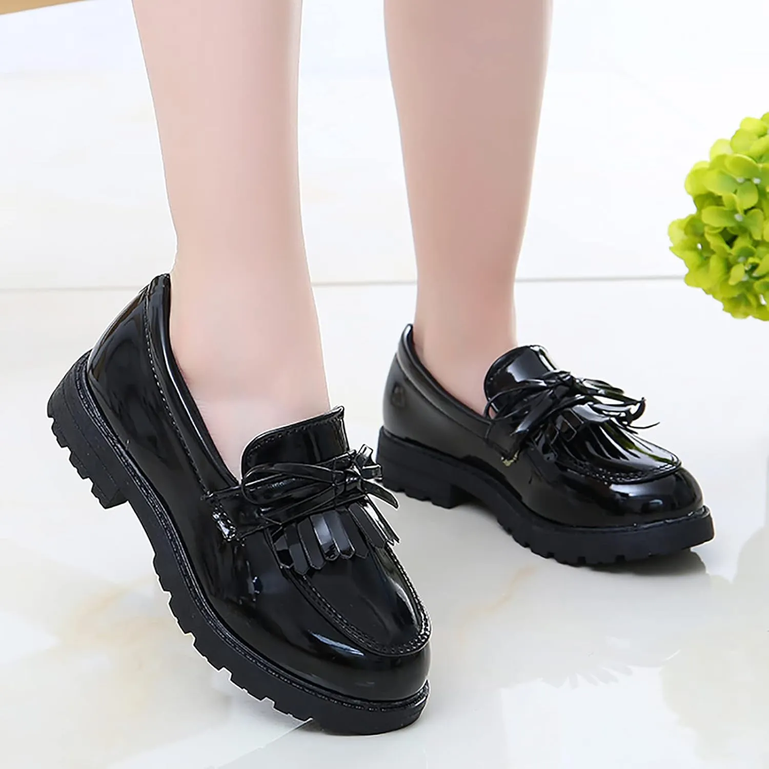 Girls Slip On Leather Loafer Tassel Bow School Dress Shoes for Girls Shoes Light up