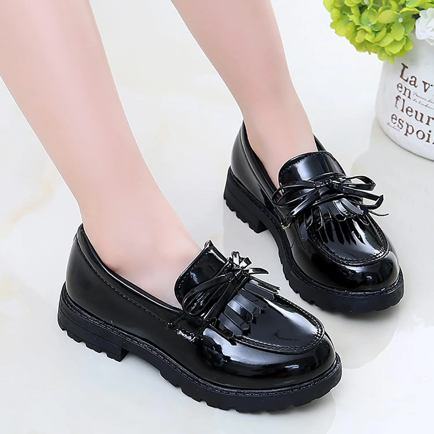 Girls Slip On Leather Loafer Tassel Bow School Dress Shoes for Girls Shoes Light up