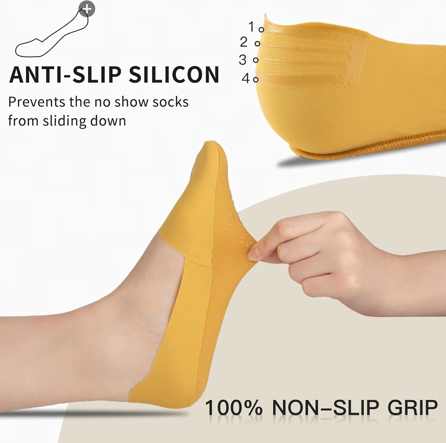 Heatuff No Show Socks Womens Low Cut Non Slip Invisible Liner Thin Silk Socks for Flats Loafers (7 Pairs)