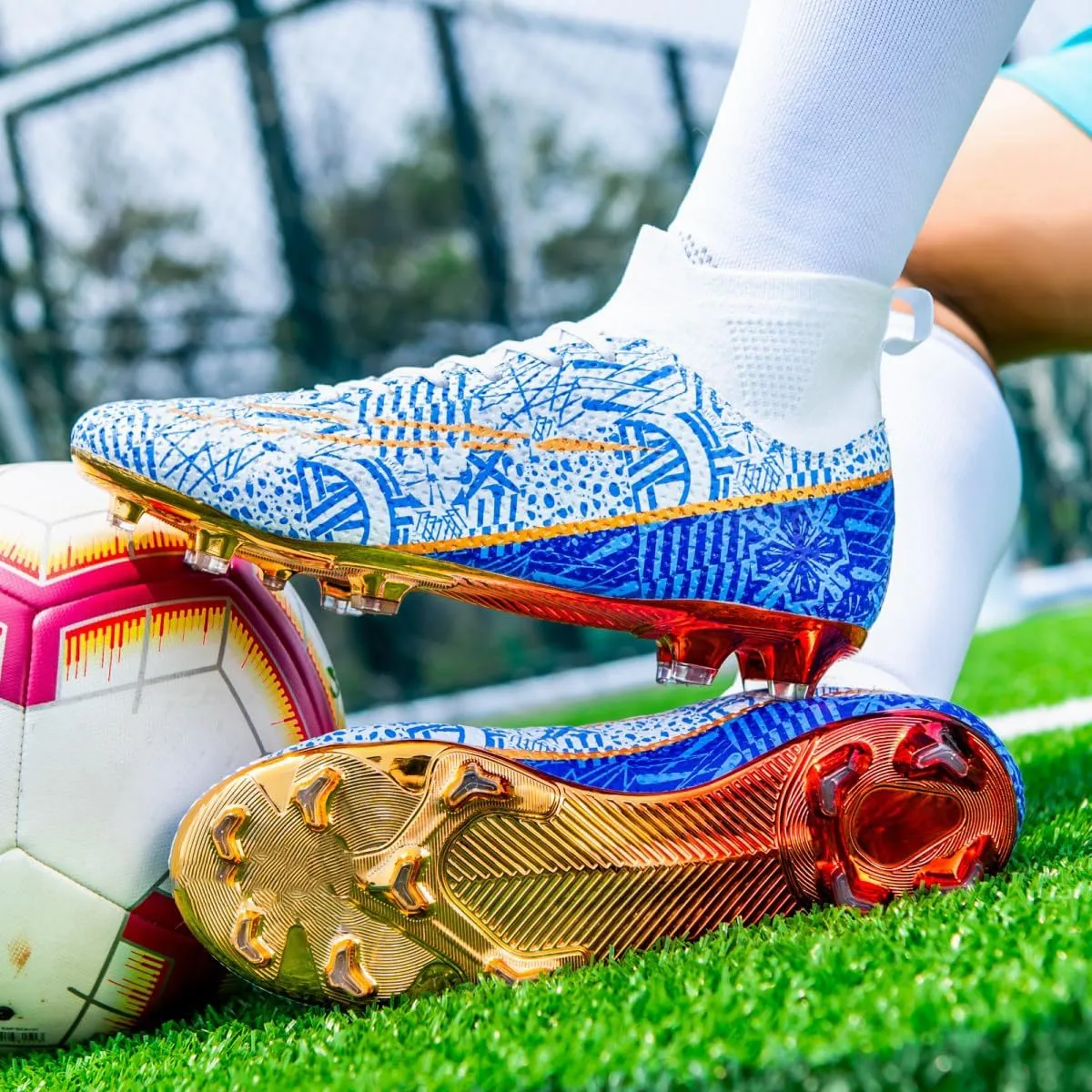 HESBITEUL Soccer Cleats Outdoor for Boys Training: High Top Football Cleats for Firm Ground