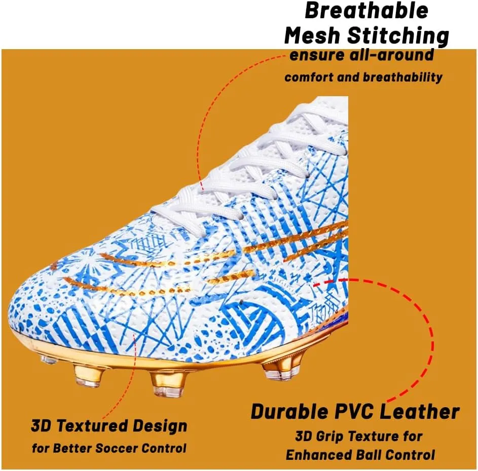 HESBITEUL Soccer Cleats Outdoor for Boys Training: High Top Football Cleats for Firm Ground