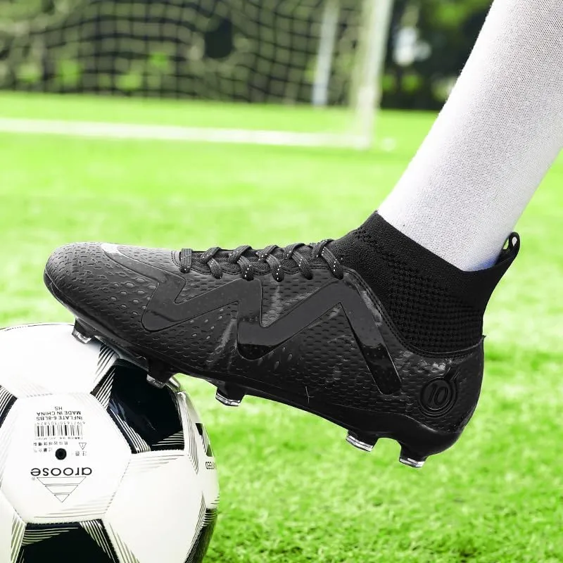 High-top Large Size Ground Men's Soccer Spikes Professional Soccer Shoes Long Spikes Non-Slip Wider Training Outdoor Sports Shoes