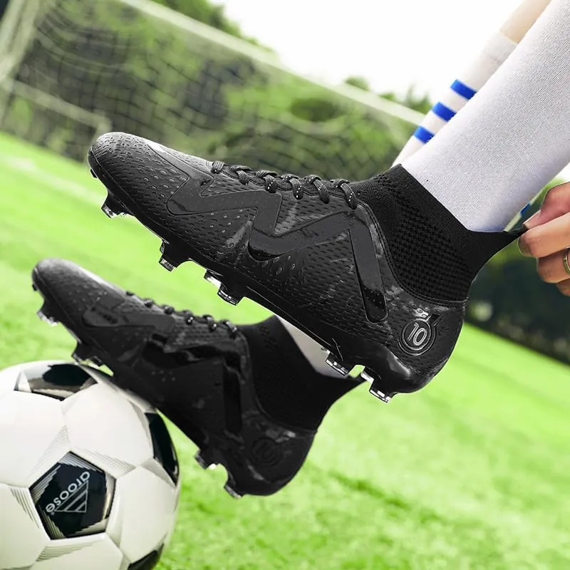 High-top Large Size Ground Men's Soccer Spikes Professional Soccer Shoes Long Spikes Non-Slip Wider Training Outdoor Sports Shoes