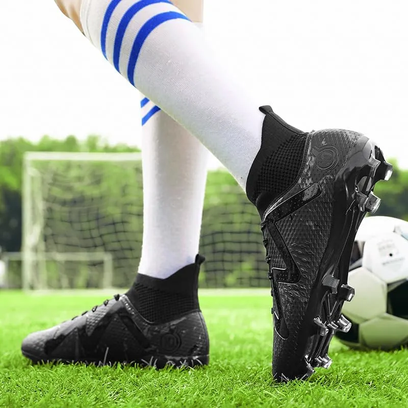 High-top Large Size Ground Men's Soccer Spikes Professional Soccer Shoes Long Spikes Non-Slip Wider Training Outdoor Sports Shoes