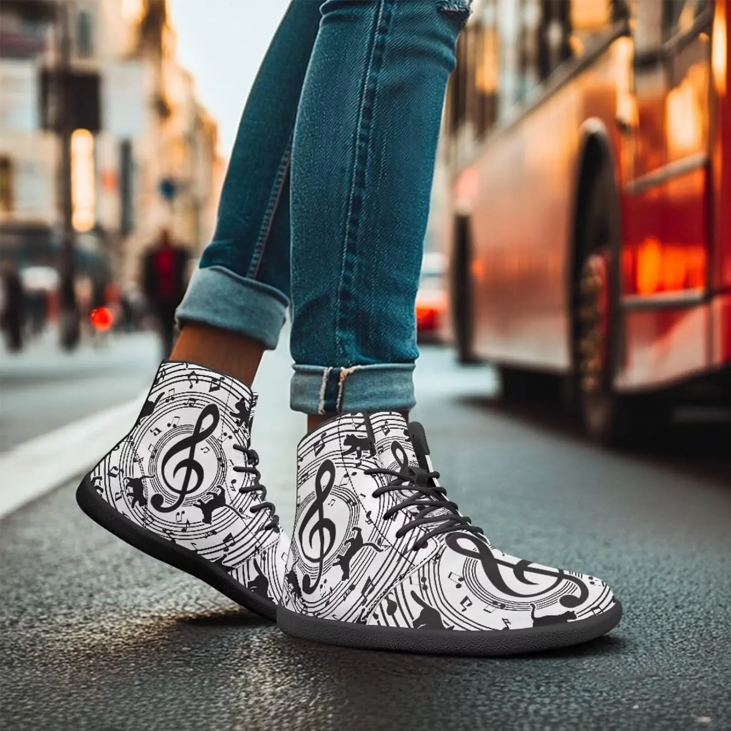 Howilath Art Music Note Print Barefoot Shoes Men Wide Toe Minimalist Shoes Zero Drop Sneaker High Top Sneakers