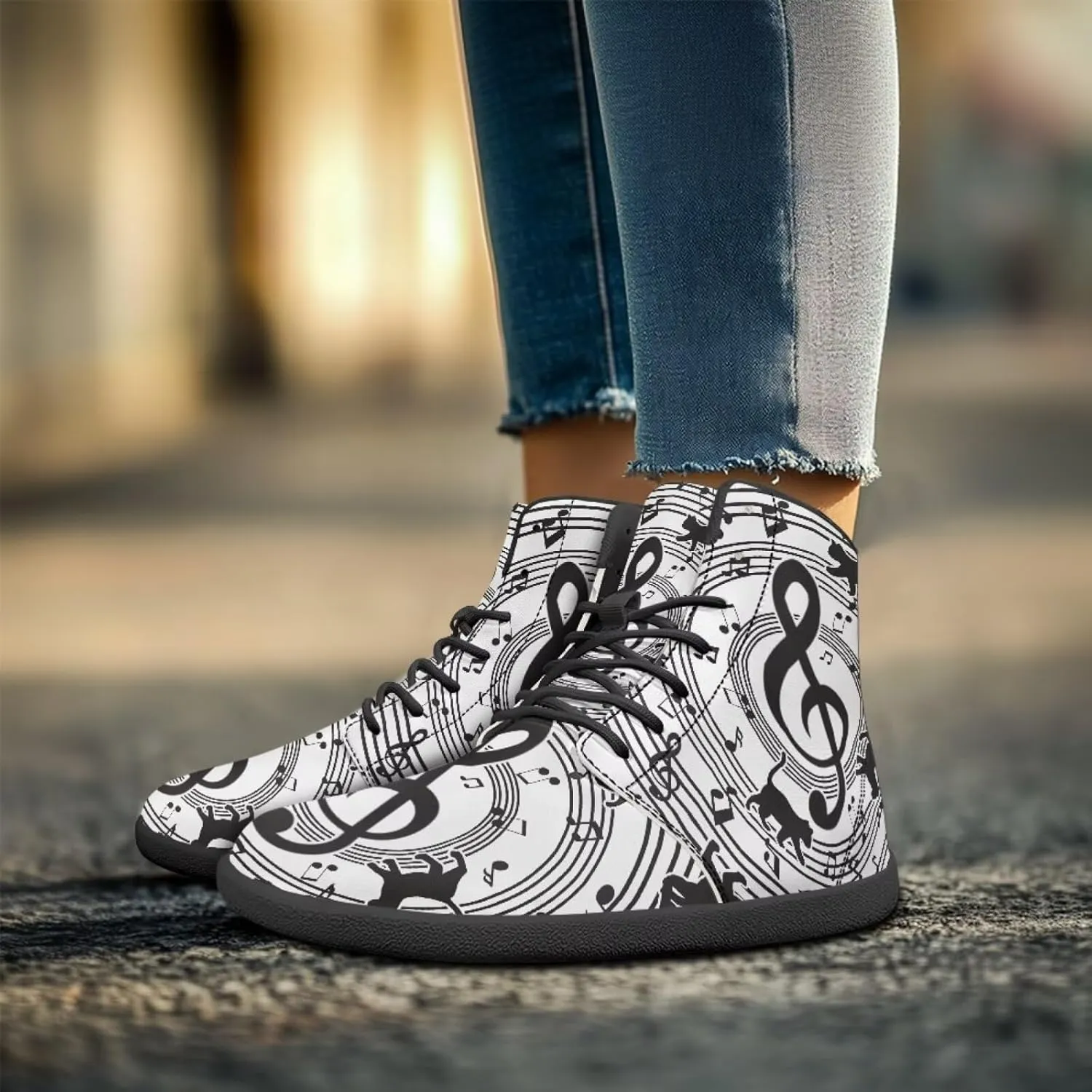 Howilath Art Music Note Print Barefoot Shoes Men Wide Toe Minimalist Shoes Zero Drop Sneaker High Top Sneakers