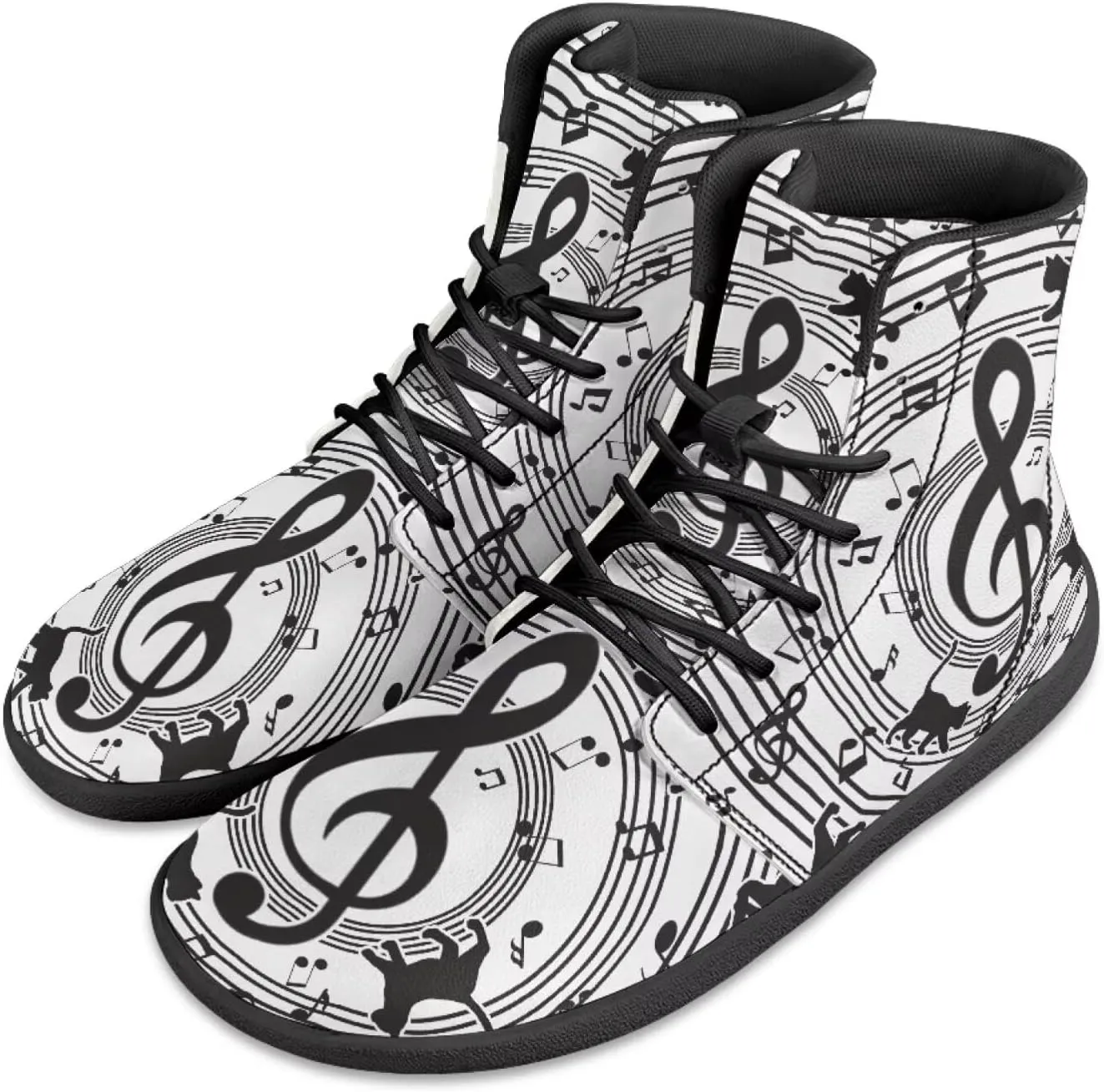 Howilath Art Music Note Print Barefoot Shoes Men Wide Toe Minimalist Shoes Zero Drop Sneaker High Top Sneakers