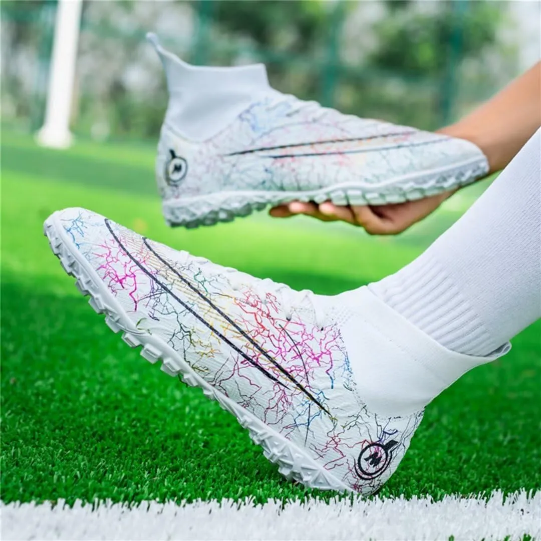 Indoor Soccer Shoes Mens Soccer Cleats Womens Football Boots Youth High-Top Turf Soccer Shoes for Big Boys Girls