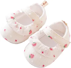 Infant Baby Girls Boys Strawberry Princess Flat Newborn First Walkers Soft Non-Slip Crib Wedding Toddler Water Shoes
