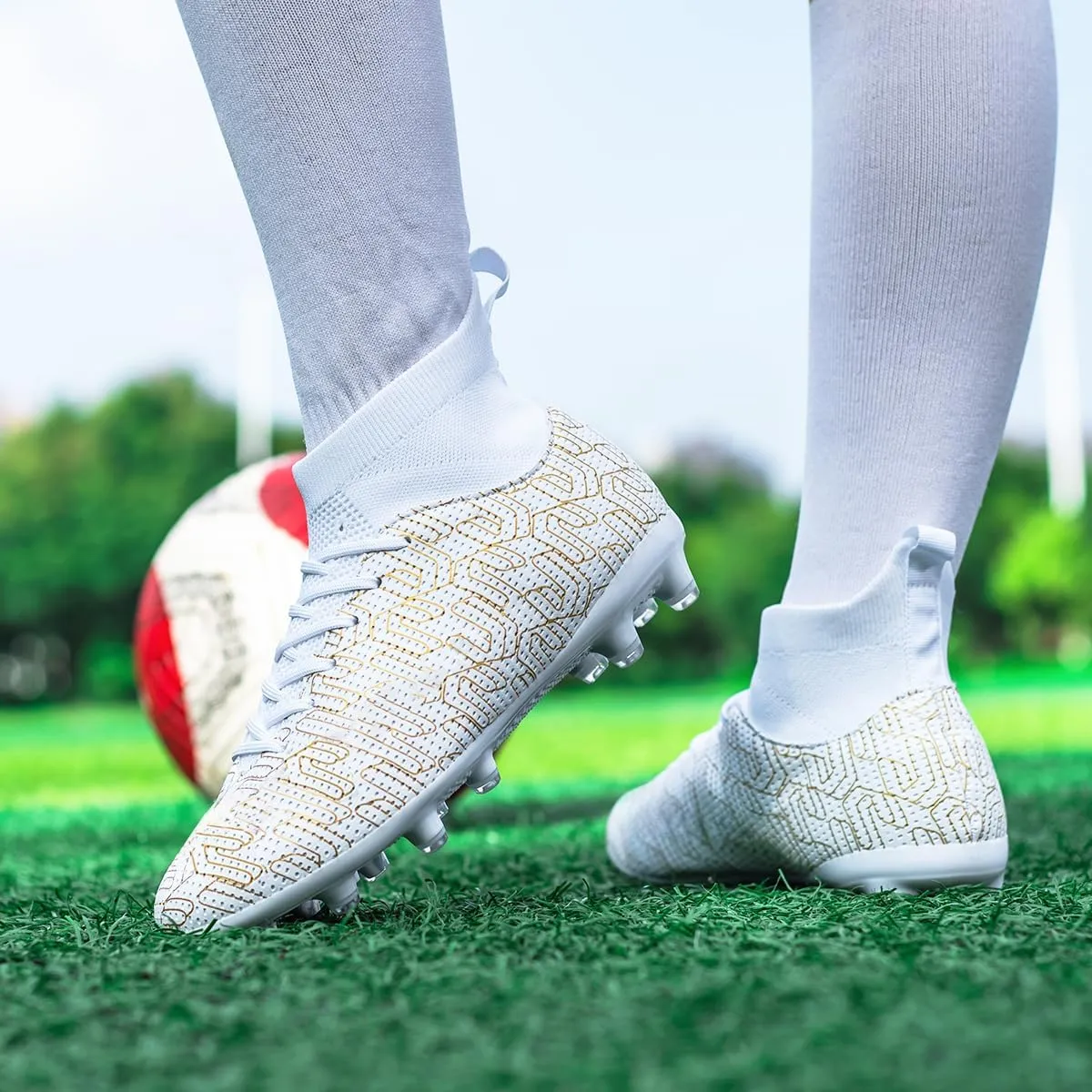 Kids Soccer Cleats Boys Youth Firm Groud Cleats for Girls High Top Trainning Football Shoes AG/FG