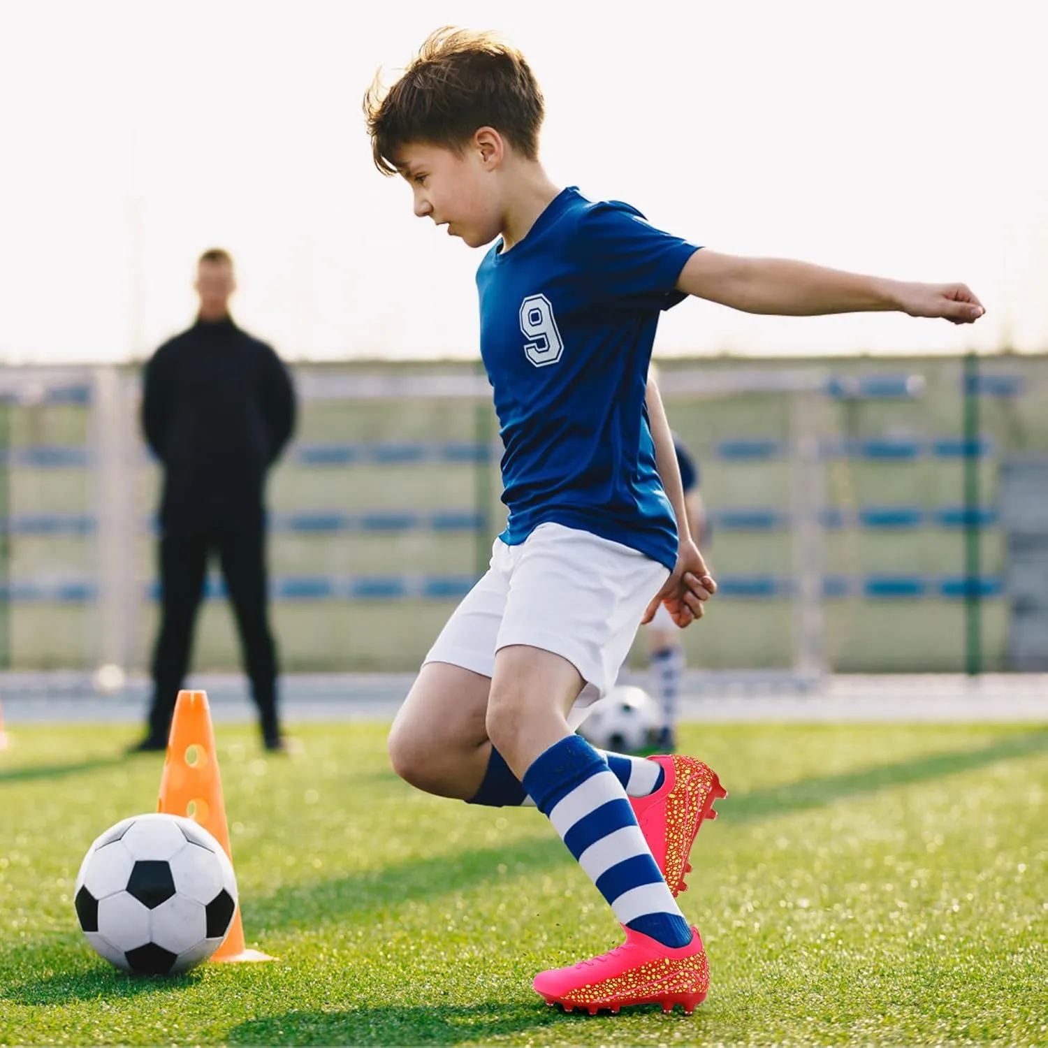 Kids Soccer Cleats for Boys and Girls Youth Mid-top Football Shoes Outdoor Athletic Turf Soccer Shoes