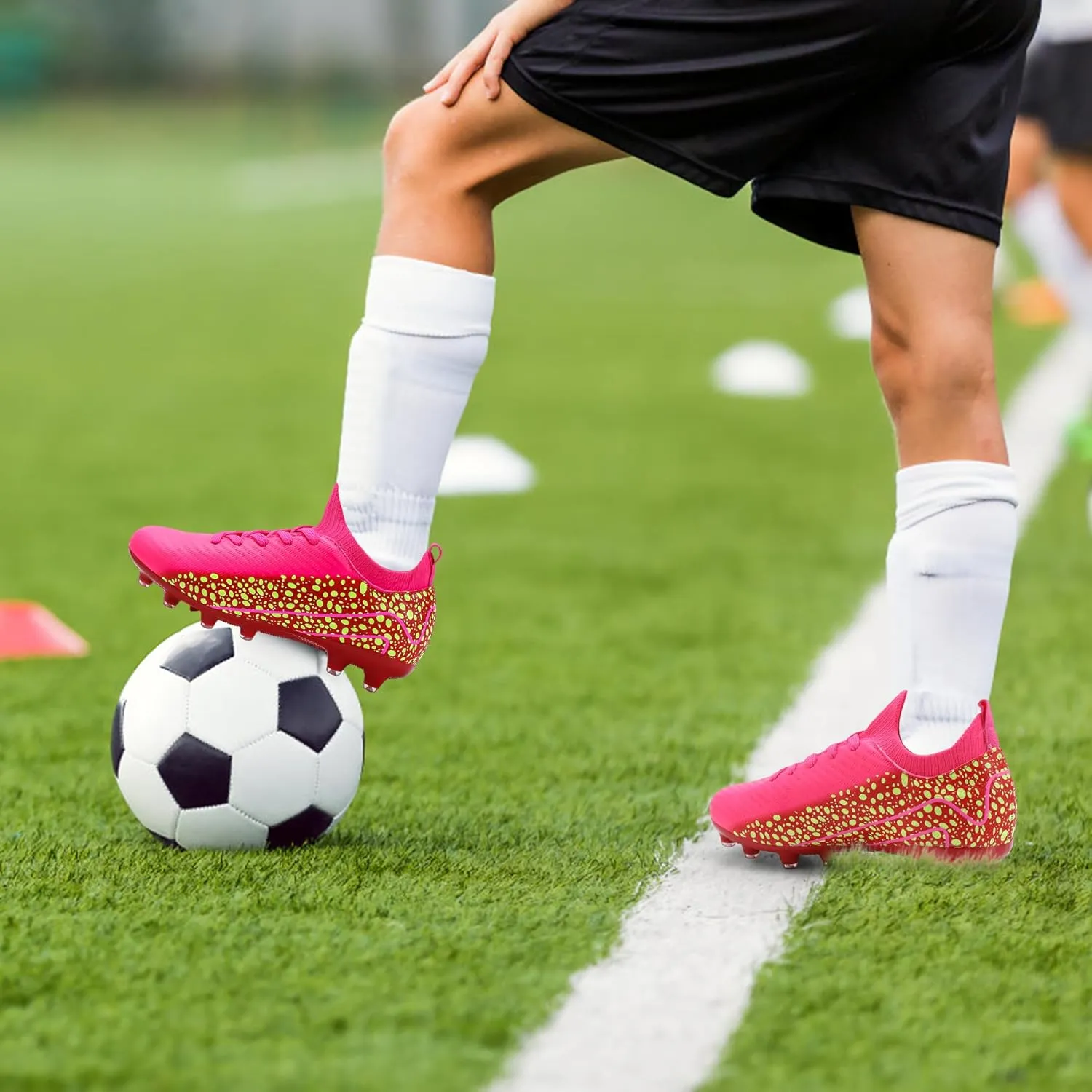 Kids Soccer Cleats for Boys and Girls Youth Mid-top Football Shoes Outdoor Athletic Turf Soccer Shoes