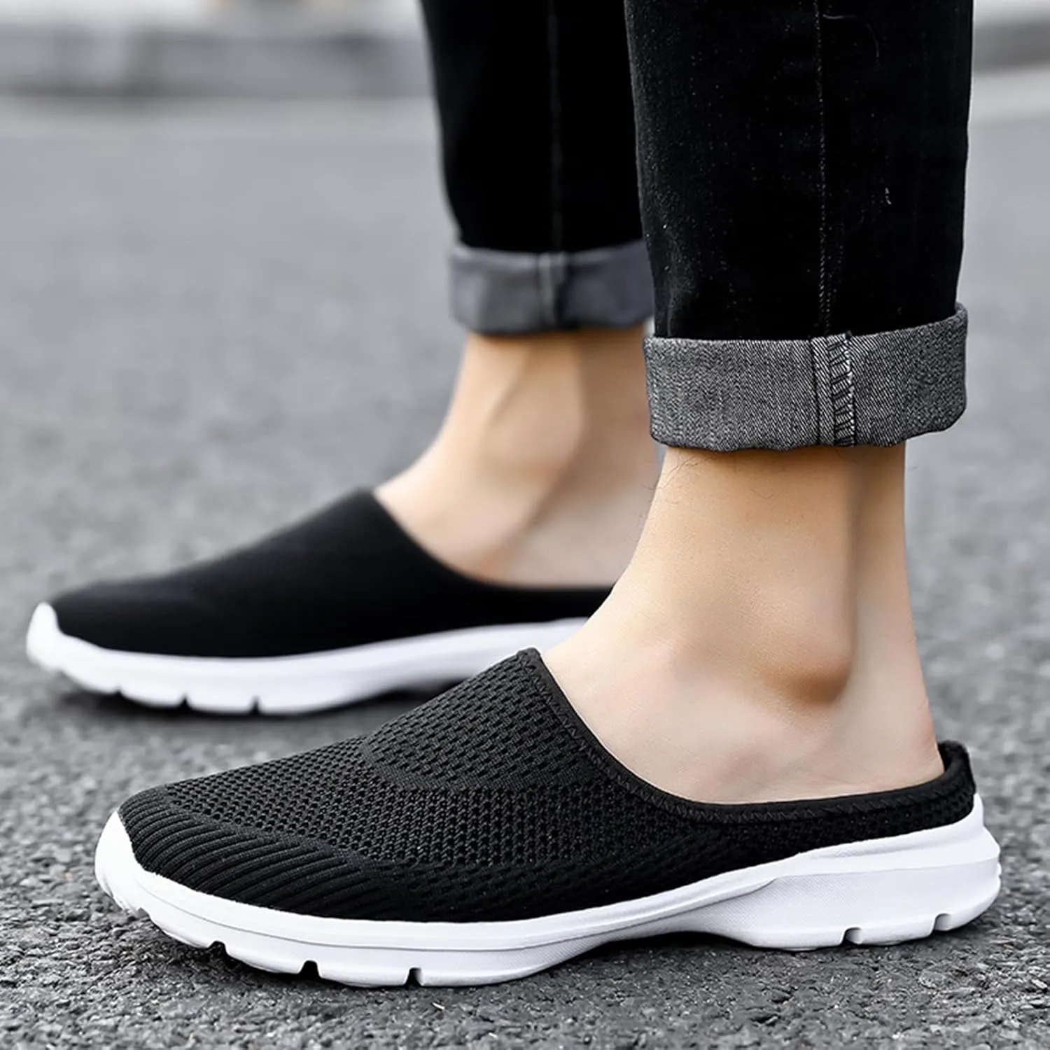 Kubbon Womens Backless Sneakers Breathable Mesh Walking Mules Summer Slip-on Mule Shoes Open Back Comfortable Shoes Closed Toe Slippers