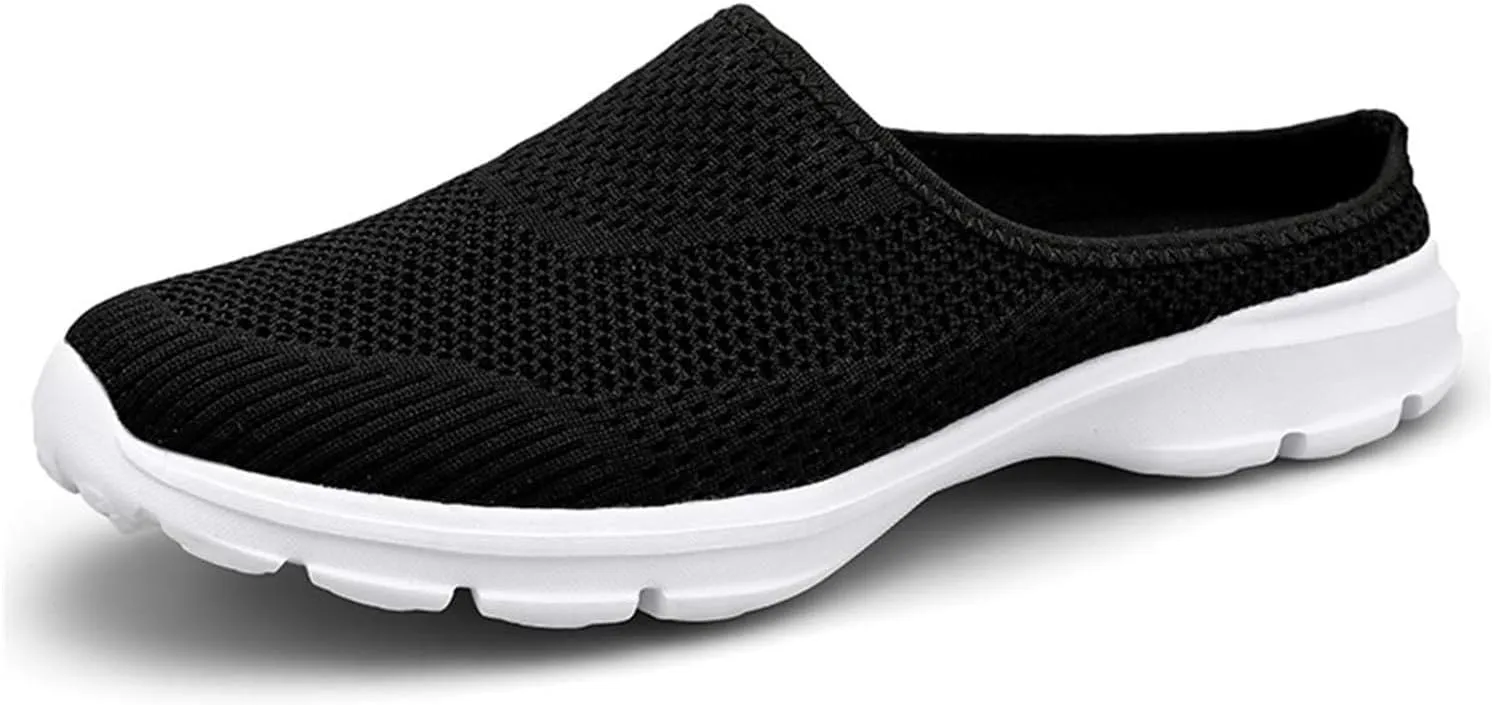 Kubbon Womens Backless Sneakers Breathable Mesh Walking Mules Summer Slip-on Mule Shoes Open Back Comfortable Shoes Closed Toe Slippers