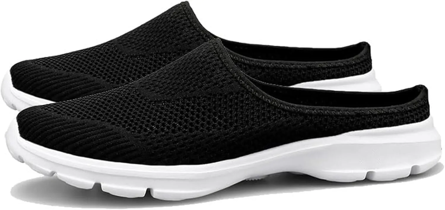 Kubbon Womens Backless Sneakers Breathable Mesh Walking Mules Summer Slip-on Mule Shoes Open Back Comfortable Shoes Closed Toe Slippers