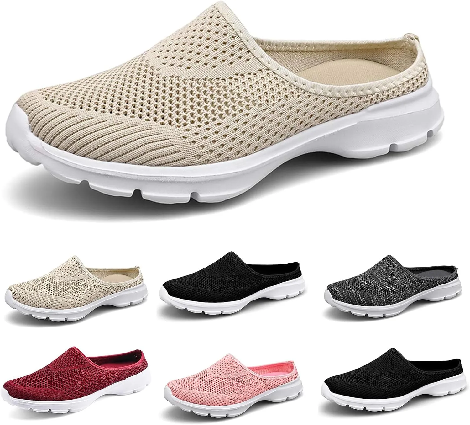 Kubbon Womens Backless Sneakers Breathable Mesh Walking Mules Summer Slip-on Mule Shoes Open Back Comfortable Shoes Closed Toe Slippers
