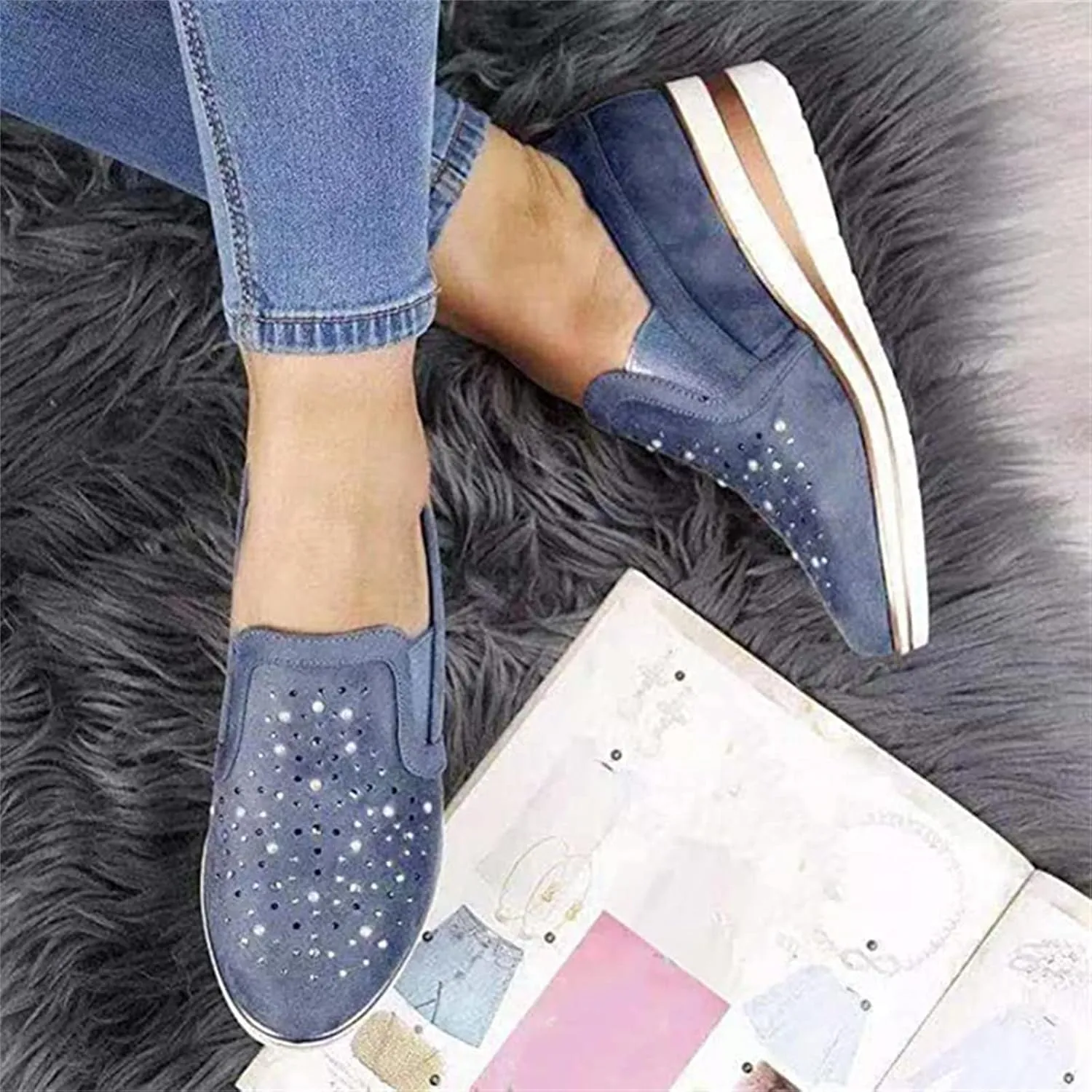 Ladmiple Shoes For Women Sneakers Trendy Slip On Canvas Shoes Fashion Comfort Dressy Casual Summer Walking Flats Loafers