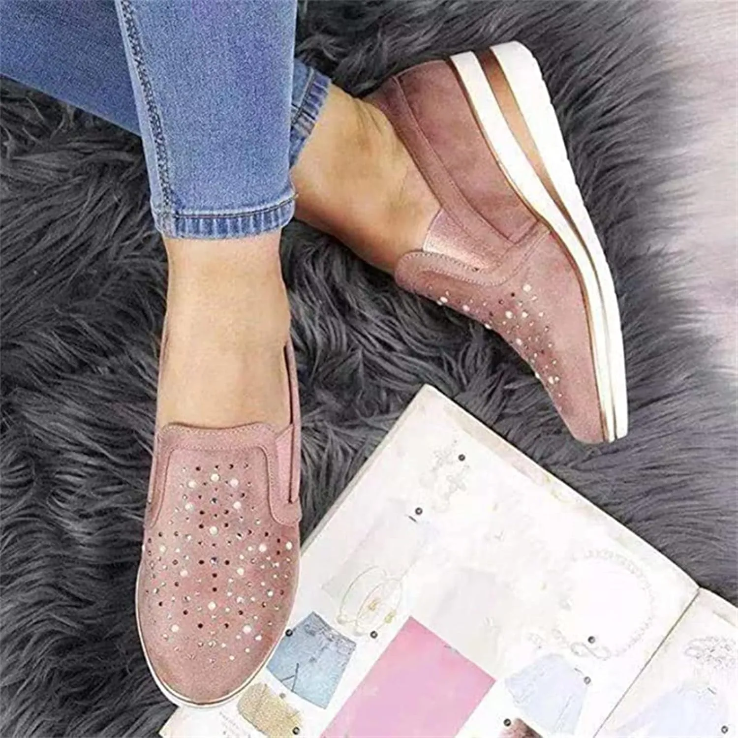 Ladmiple Shoes For Women Sneakers Trendy Slip On Canvas Shoes Fashion Comfort Dressy Casual Summer Walking Flats Loafers