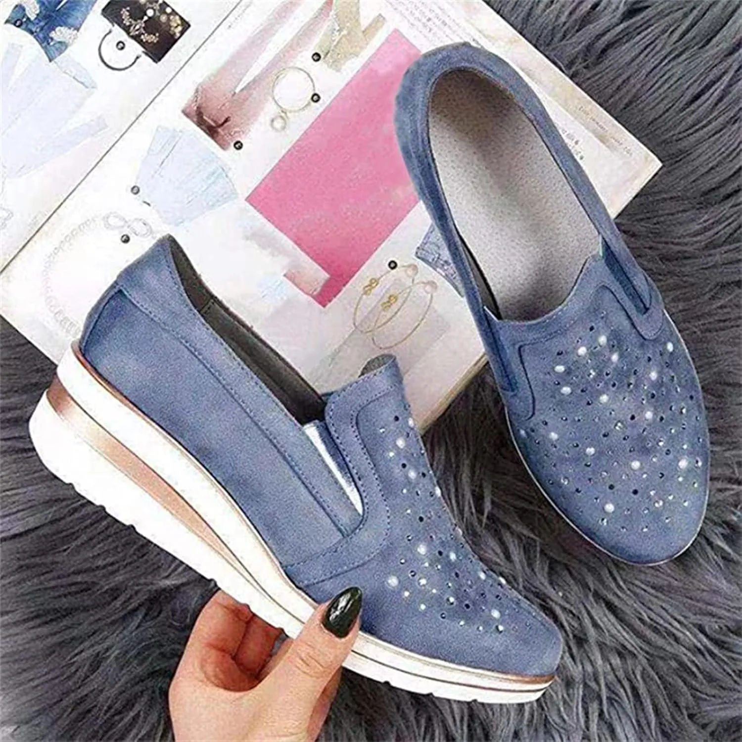 Ladmiple Shoes For Women Sneakers Trendy Slip On Canvas Shoes Fashion Comfort Dressy Casual Summer Walking Flats Loafers