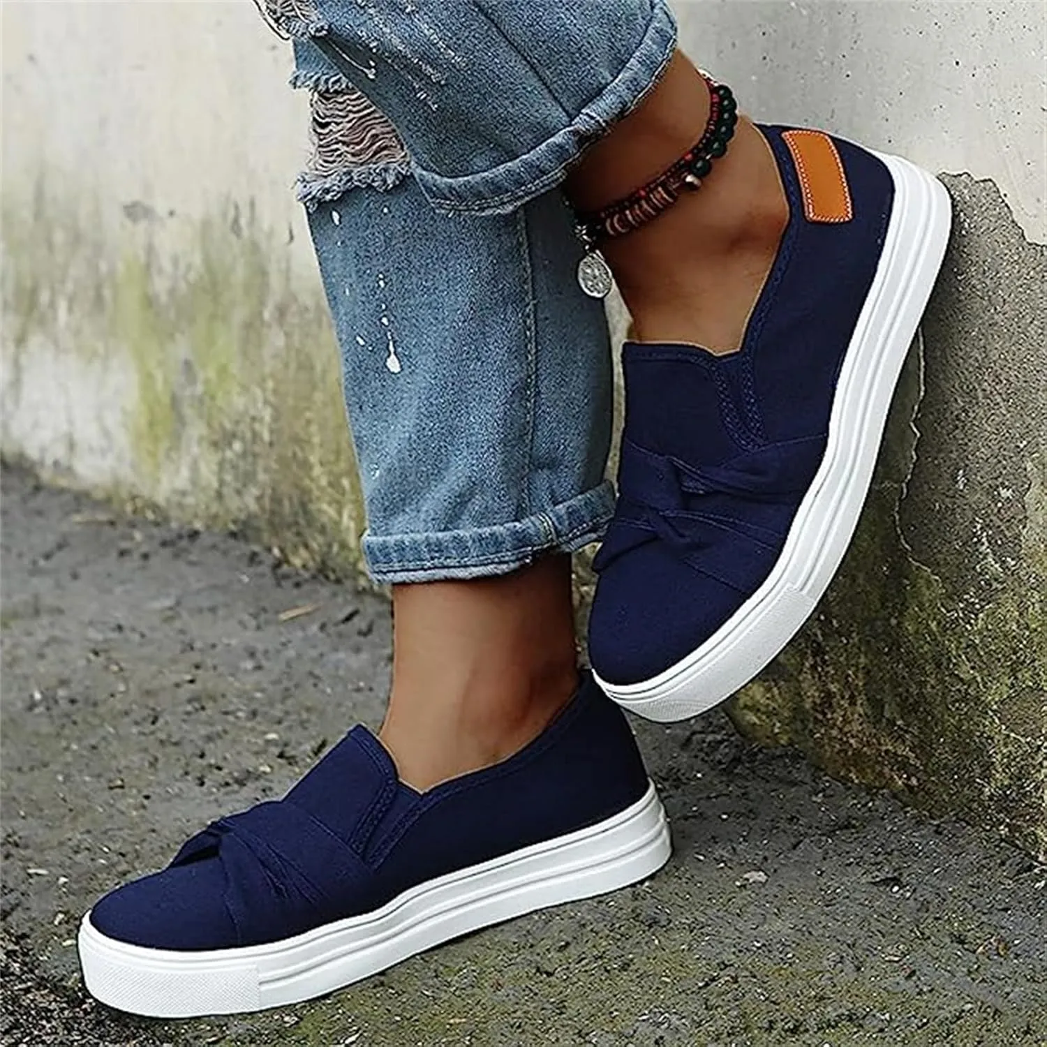 Ladmiple Shoes For Women Sneakers Trendy Slip On Loafers Canvas Shoes Fashion Dressy Casual Summer Flats Walking Sneaker