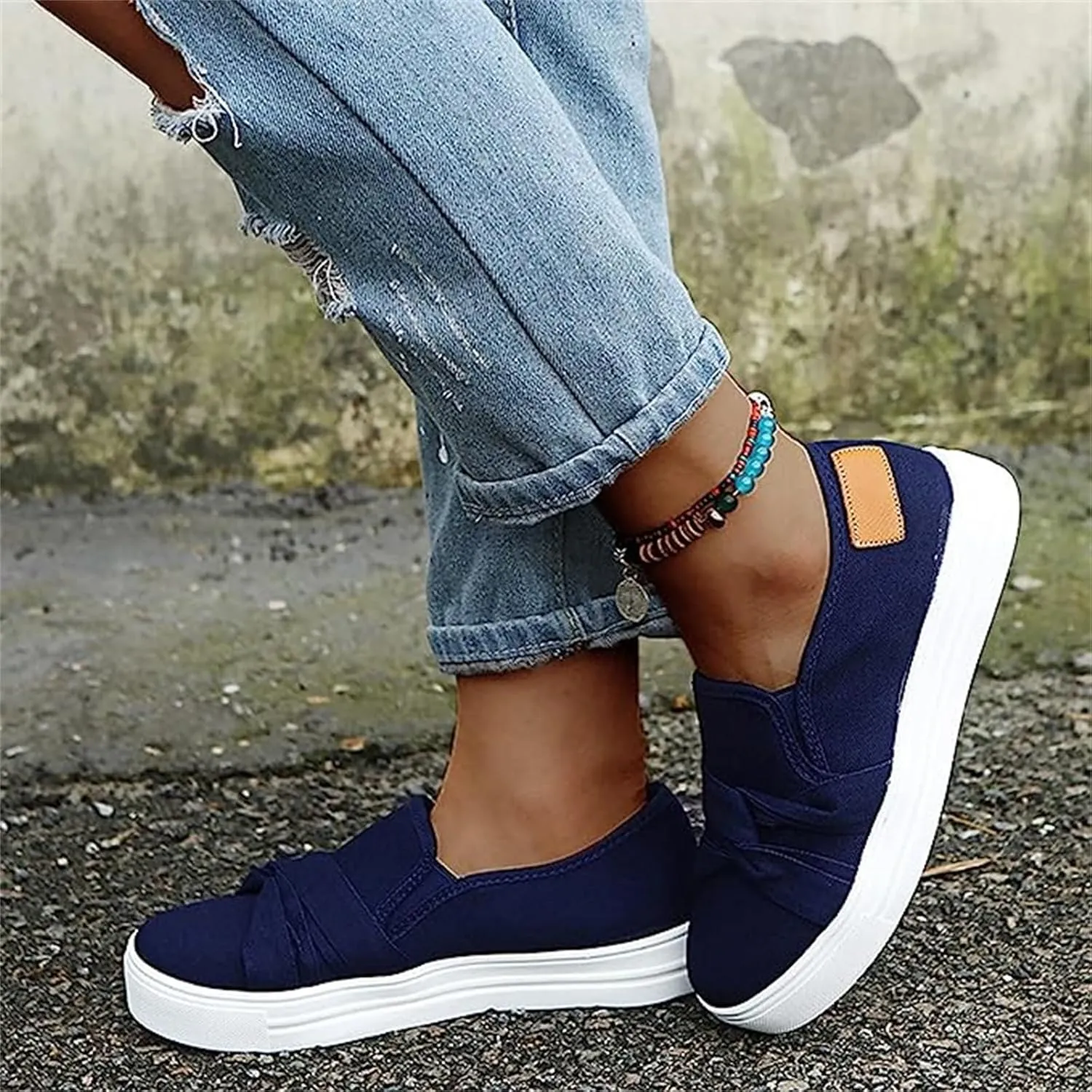 Ladmiple Shoes For Women Sneakers Trendy Slip On Loafers Canvas Shoes Fashion Dressy Casual Summer Flats Walking Sneaker
