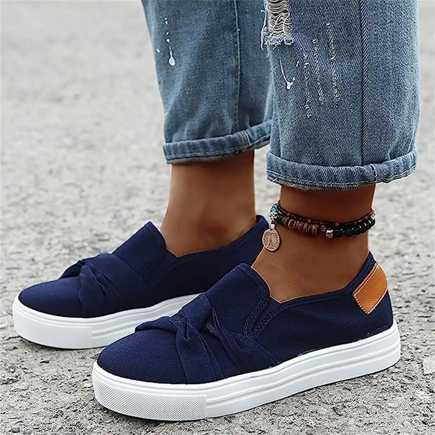 Ladmiple Shoes For Women Sneakers Trendy Slip On Loafers Canvas Shoes Fashion Dressy Casual Summer Flats Walking Sneaker