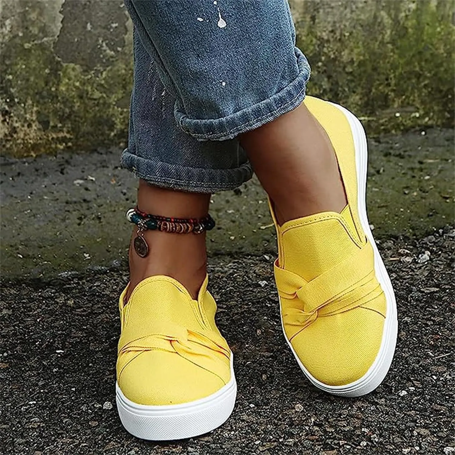 Ladmiple Shoes For Women Sneakers Trendy Slip On Loafers Canvas Shoes Fashion Dressy Casual Summer Flats Walking Sneaker