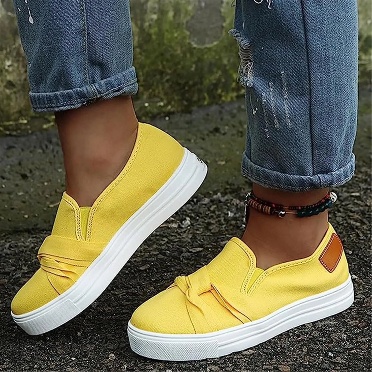 Ladmiple Shoes For Women Sneakers Trendy Slip On Loafers Canvas Shoes Fashion Dressy Casual Summer Flats Walking Sneaker