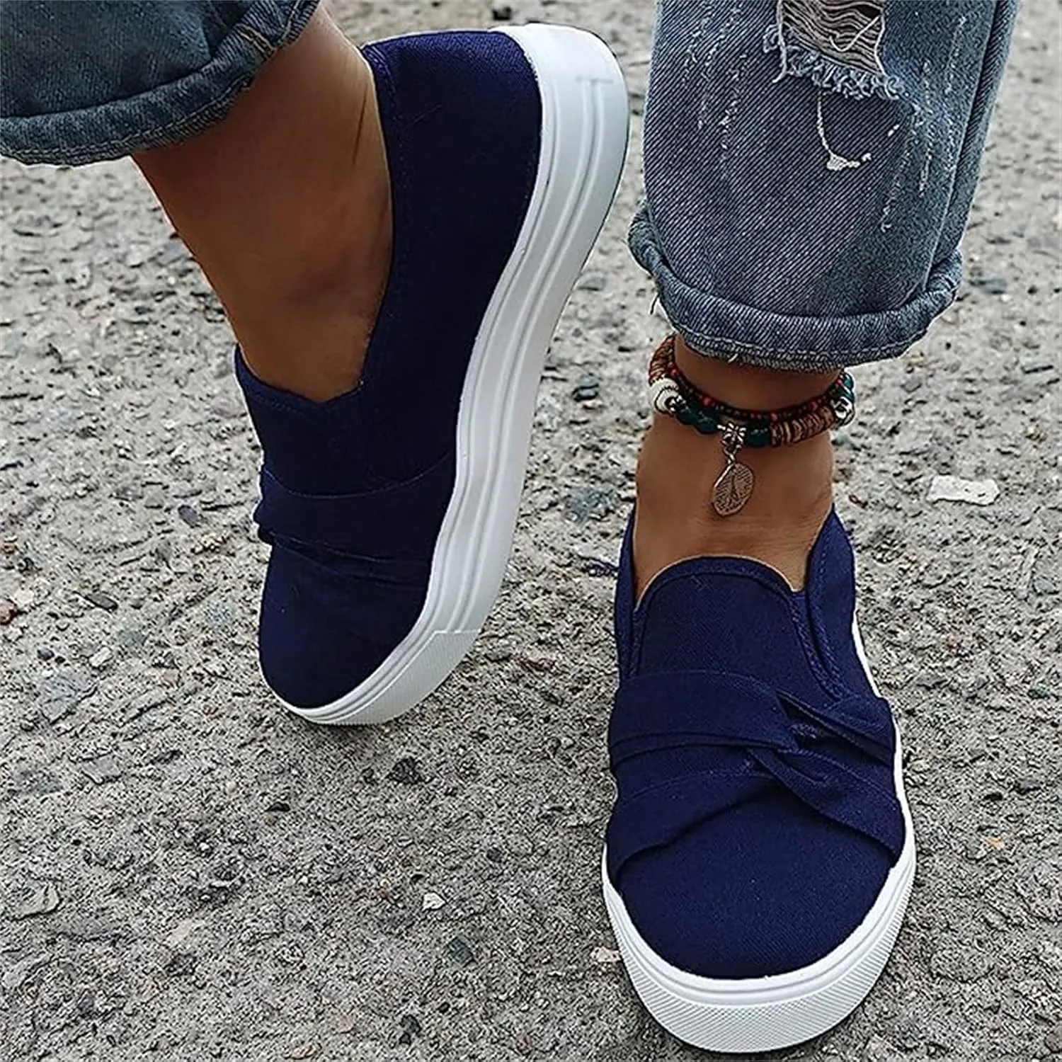 Ladmiple Shoes For Women Sneakers Trendy Slip On Loafers Canvas Shoes Fashion Dressy Casual Summer Flats Walking Sneaker