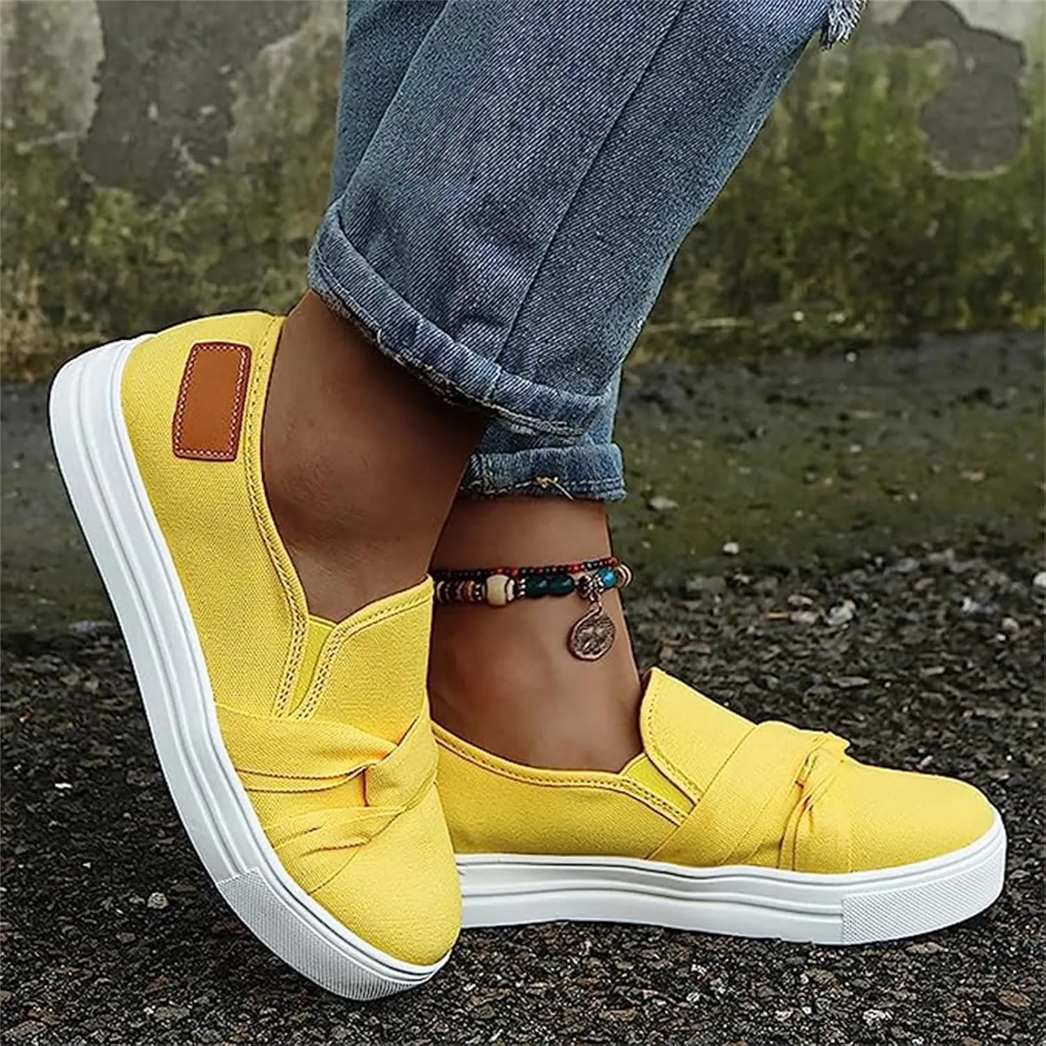 Ladmiple Shoes For Women Sneakers Trendy Slip On Loafers Canvas Shoes Fashion Dressy Casual Summer Flats Walking Sneaker