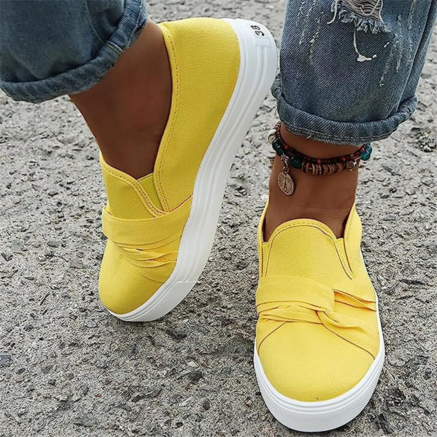 Ladmiple Shoes For Women Sneakers Trendy Slip On Loafers Canvas Shoes Fashion Dressy Casual Summer Flats Walking Sneaker