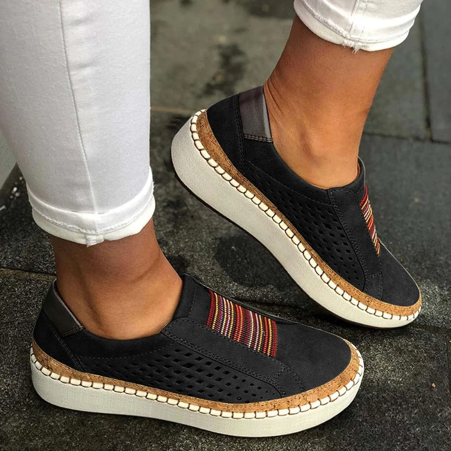 Ladmiple Sneakers For Women Slip On Wide Width Low Cut Casual Walking Canvas Shoes Dressy Summer Fashion Flats Loafers