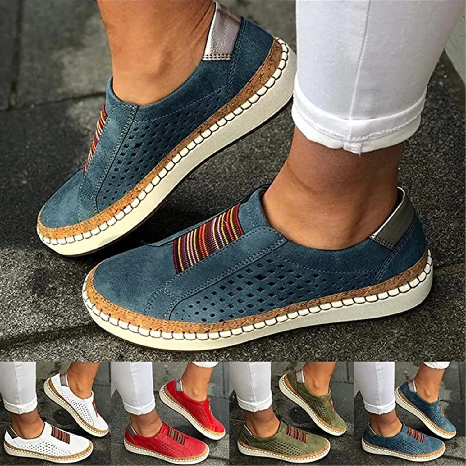 Ladmiple Sneakers For Women Trendy 2024 Canvas Shoes Casual Slip On Fashion Comfortable Walking Dressy Summer Flats Loafers