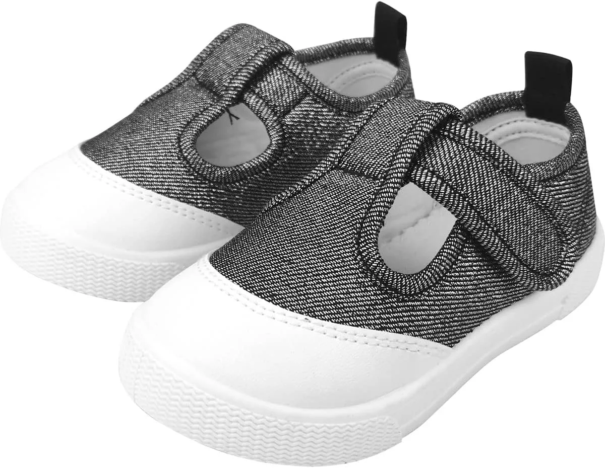 LAWBUCE Toddler Girls T-Strap Sneakers Kids Mary Jane Canvas Shoes