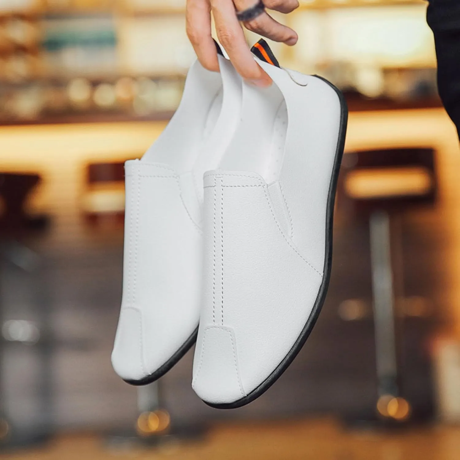 Leisure Men's Four Seasons Non Slip Flat Round Toe Breathable Slip On Lazy Leisure Shoes Mens Casual Shoes Running