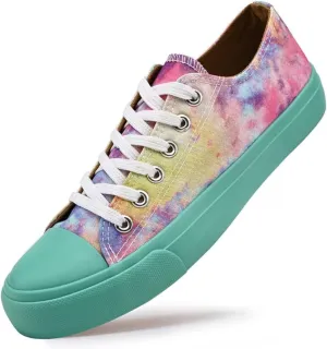 LUMUBBY Women's Canvas Fashion Sneakers, Red, Casual, Walking, Flat Sole, Lace-Up, All Seasons
