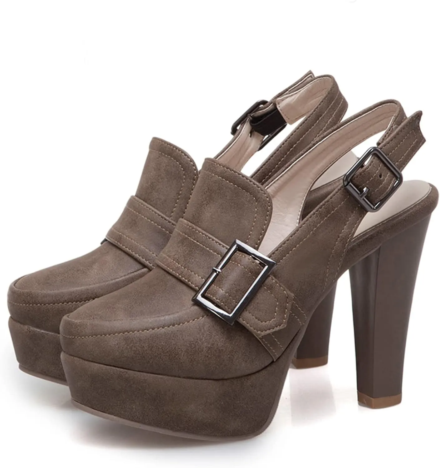 Lutalica W Closed Toe Matte Leather Buckled Sexy Extreme High Chunky Heel Platform Slingback Pumps for Party Nightclub