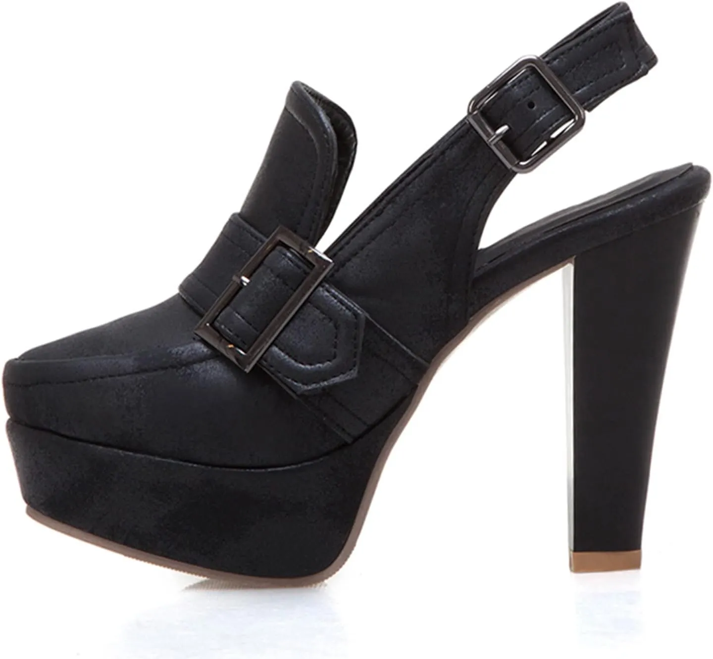 Lutalica W Closed Toe Matte Leather Buckled Sexy Extreme High Chunky Heel Platform Slingback Pumps for Party Nightclub