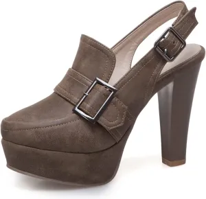 Lutalica W Closed Toe Matte Leather Buckled Sexy Extreme High Chunky Heel Platform Slingback Pumps for Party Nightclub